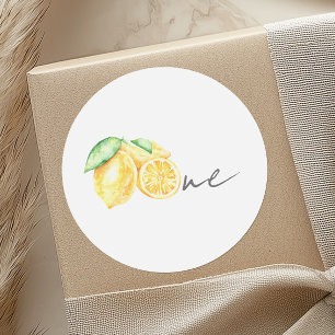 Eén citroen eerste verjaardag citrus ronde sticker