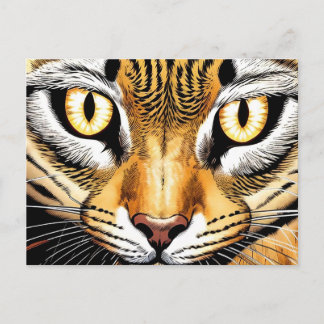 Een close-up van het gezicht van een kat met gele briefkaart