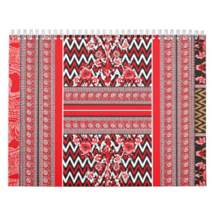 Een close-up van rode en zwarte pattereerde stoffe kalender