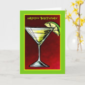 Een cocktailglas schets Happy Birthday Kaart (Gele Bloem)