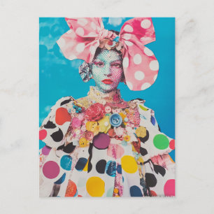Een collage van een dame in stippenmode briefkaart
