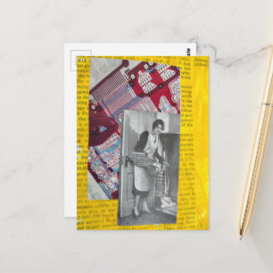 Een collage van vintage advertenties voor een stof briefkaart