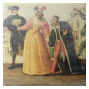 Een Commedia Dell Arte-groep voor een renaissance  Tegeltje