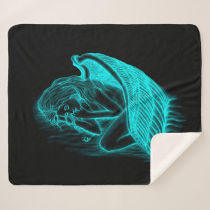 Een conengel met slaap, zwart en groen ontwerp sherpa deken