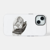 Een conengel met slaap, zwart en wit design iPhone 15 hoesje (Achterkant horizontaal)