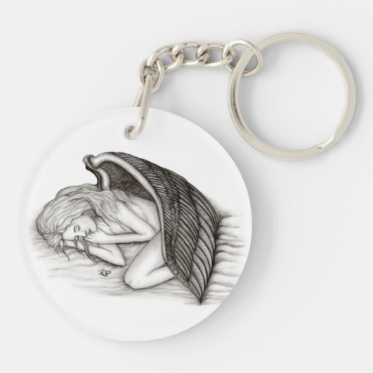 Een conengel met slaap, zwart en wit design sleutelhanger (Achterkant)