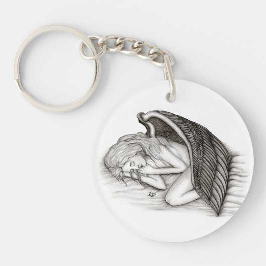 Een conengel met slaap, zwart en wit design sleutelhanger (Voorkant)