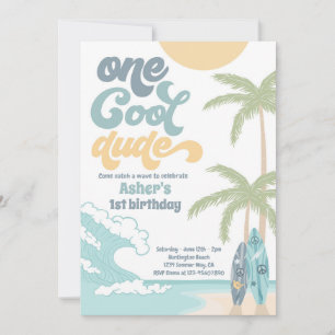 Een Cool Dude Retro Surf 1e Verjaardagsfeest Kaart