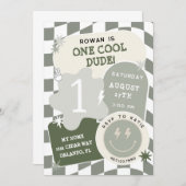 Eén Cool Vent Retro Dambord 1e Verjaardag Kaart (Voorkant / Achterkant)