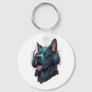 Een coole hond die naar muziek luistert sleutelhanger