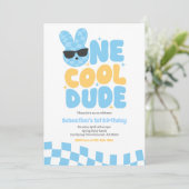 Eén Coole Kerel Jongen Lente Konijn 1e Verjaardags Kaart (Staand voorkant)