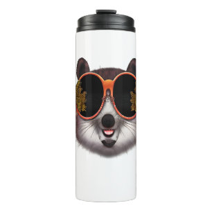 Een coole tanuki met  zonnebril thermosbeker