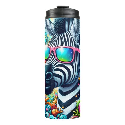 Een coole Zebra met een kleurrijke zonnebril Thermosbeker (Voorkant)