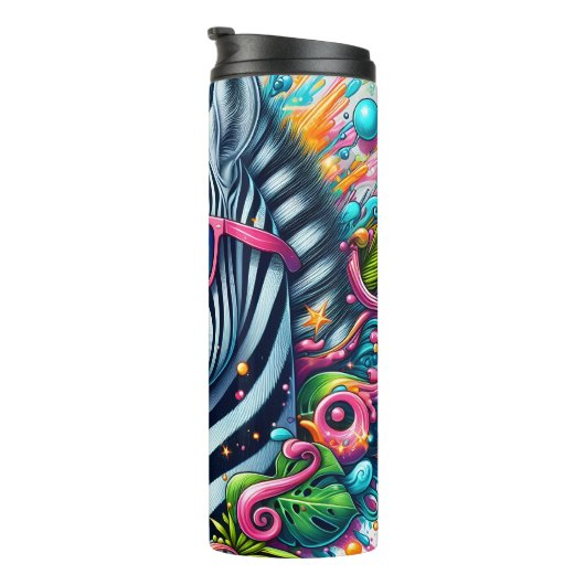 Een coole Zebra met een kleurrijke zonnebril Thermosbeker (Geroteerd rechts)