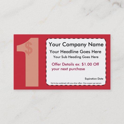 Eén Coupon voor een dollar korting (Voorkant)