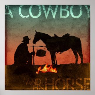 Een cowboy en zijn paard poster