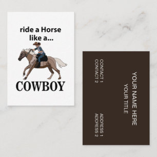Een cowboy rijdt op een paard als een cowboy visitekaartje