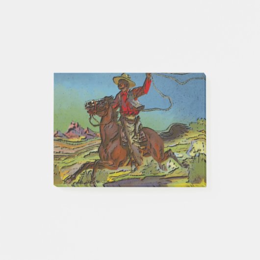 Een cowboy zwaait een lasso uit horseback post-it® notes (Voorkant)