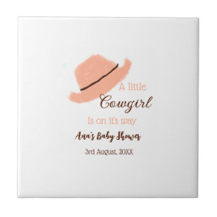 Een cowgirl meisje is op komst oranje babyshower tegeltje