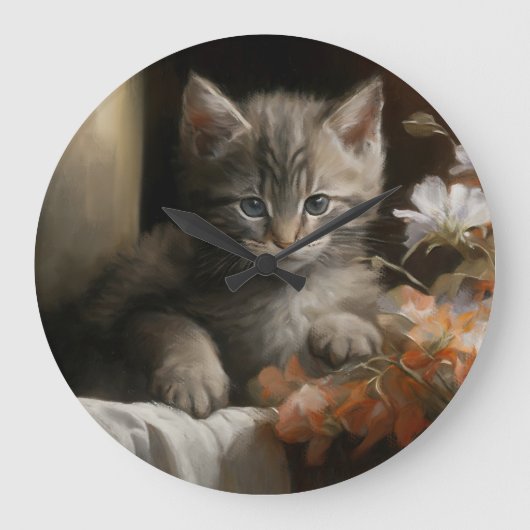 Een Cozy Corner Tabby Kitten Grote Klok (Voorkant)