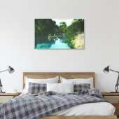 Een Creek Scene met Familie in een Canoe Canvas Afdruk (Insitu (Slaapkamer))