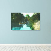 Een Creek Scene met Familie in een Canoe Canvas Afdruk (Insitu (Houten vloer))