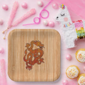 Een Crimson Dragon op Bamboo als Papieren Bordje (Feest)