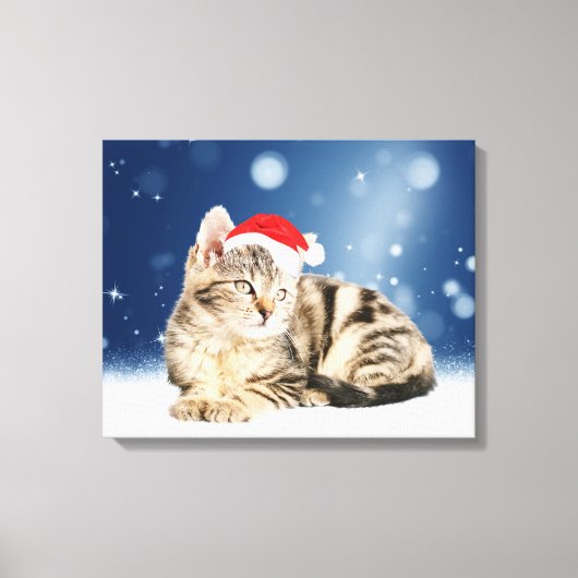 Een Cute Cat met een rode kerstkerstkleed Canvas Afdruk (Voorkant)