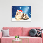 Een Cute Cat met een rode kerstkerstkleed Canvas Afdruk (Insitu (Woonkamer))