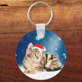 Een Cute Cat met een rode kerstkerstkleed Sleutelhanger (Voorkant)
