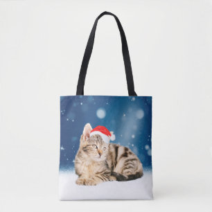 Een Cute Cat met een rode kerstkerstkleed Tote Bag