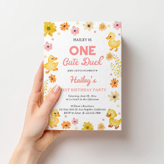 Eén Cute Eend Eerste Verjaardagsuitnodiging Kaart