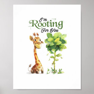 Een Cute Kleine Giraffe Met De Boom, Steunend Voor Poster