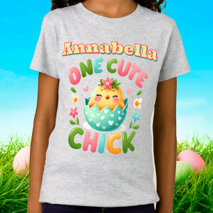 Eén Cute Kuiken Baby Vogel met Harten en Bloemblaa T-shirt