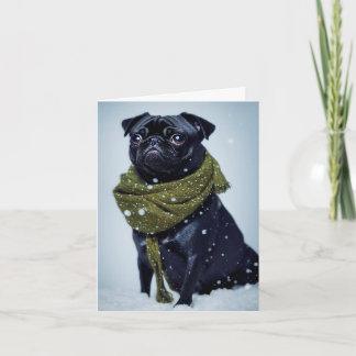 Een Cute Pug Puppy in een Green Winter Scarf Kaart