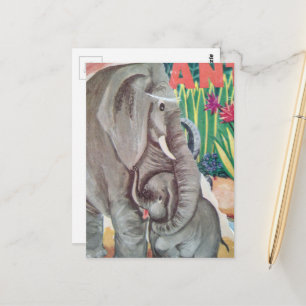 Een Cute Vintage Baby Olifant en Moeder Briefkaart