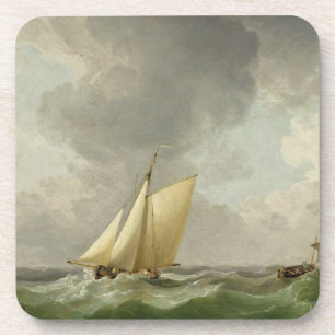 Een cutter in een sterke bries (olie op koper) bier onderzetter
