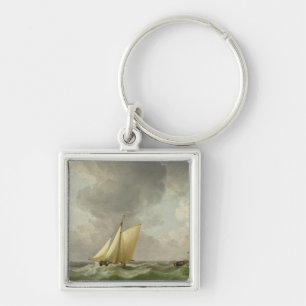 Een cutter in een sterke bries (olie op koper) sleutelhanger
