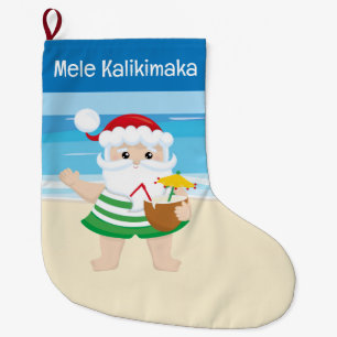 Een dag op het strand met kerstman grote kerstsok