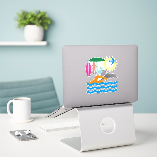 Een dag op het strand sticker (Laptop op bureau)