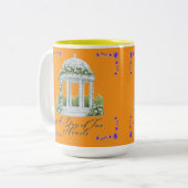 Een dag van twee harten oranje tweekleurige koffiemok (Voorkant links)
