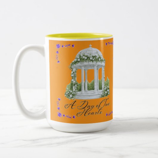 Een dag van twee harten oranje tweekleurige koffiemok (Links)