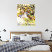 Een dame die een krant leest canvas afdruk (Insitu (Slaapkamer))