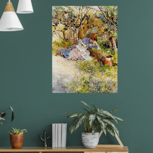 Een dame die een krant leest van Carl Larsson Poster