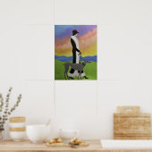 Een dame die haar hond/Poster loopt Poster (Keuken)