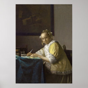 Een dame die schrijft, c. 1665 (olie op canvas) poster