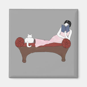 Een dame, een kat en een heel goed boekenmagneet magneet