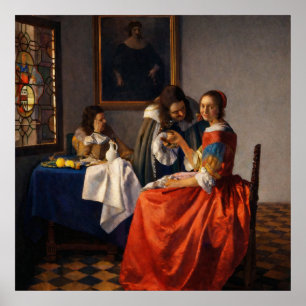 Een dame en twee heren van Johannes Vermeer Poster