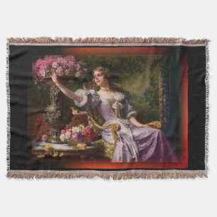 Een dame in een Lila dress met bloemen Deken