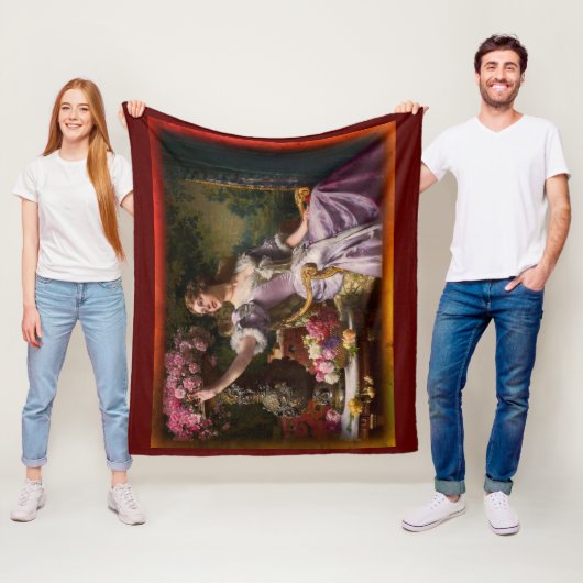 Een dame in een Lila dress met bloemen Fleece Deken (In situ)